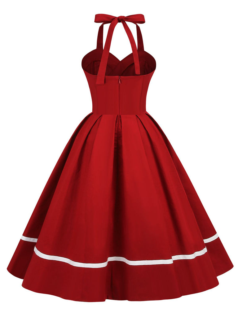 Robe trapèze unie à col licou des années 1950 Rockabilly Pin Up