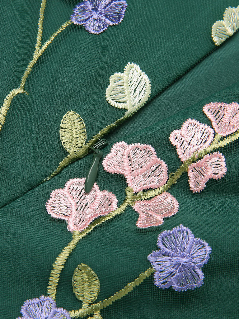 Combinaison verte patchwork fleurs 3D à bretelles