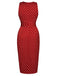 Robe crayon rouge à pois des années 1960 à col en V