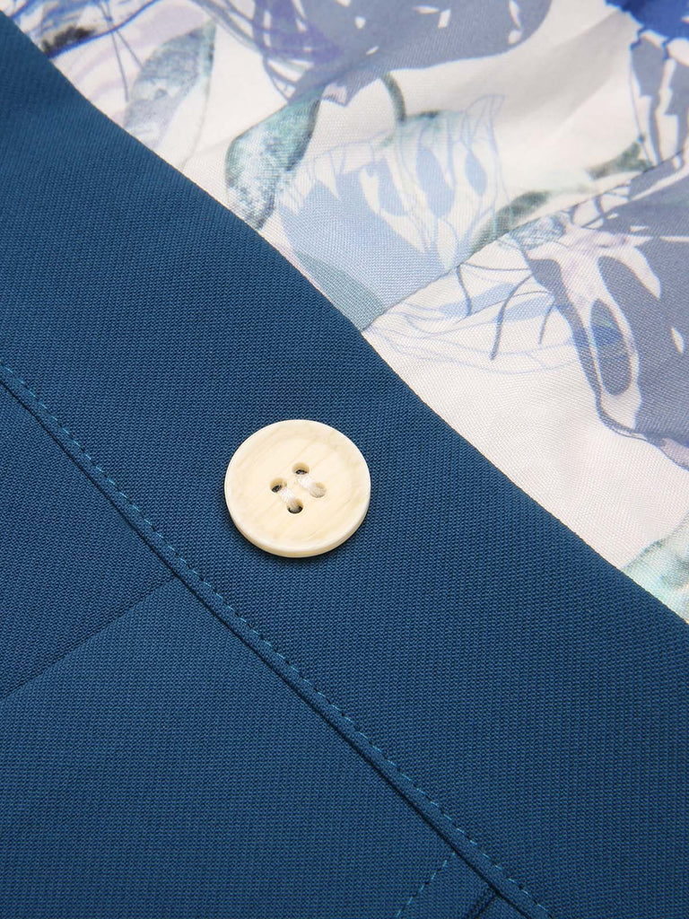 Combinaison patchwork à lacets et licou papillon bleu