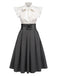 Robe trapèze à lacets blanche et grise 1950s Cocktail Chic