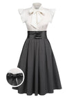 [Prévente] Robe trapèze à lacets blanche et grise 1950s Cocktail Chic