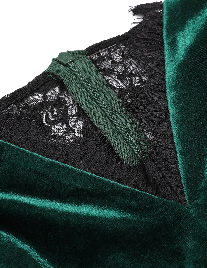 [Prévente] Robe patchwork en dentelle de velours verte des années 1960