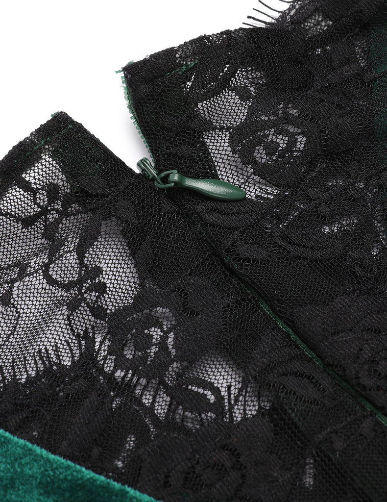 [Prévente] Robe patchwork en dentelle de velours verte des années 1960