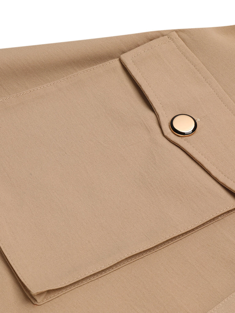 2PCS Combishort à revers léopard et jupe kaki vintage