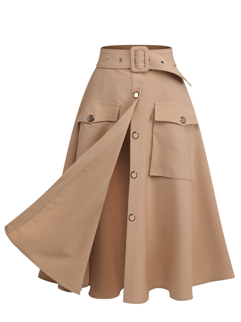 2PCS Combishort à revers léopard et jupe kaki vintage