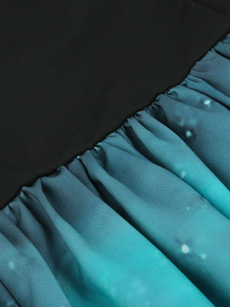 Robe patchwork en dentelle de château d'Halloween des années 1950 bleue