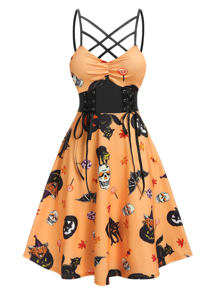 Robe corset d'Halloween à bretelles spaghetti des années 1950