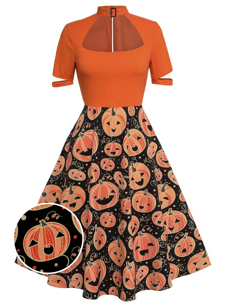 Robe trapèze citrouille d'Halloween orange des années 1950