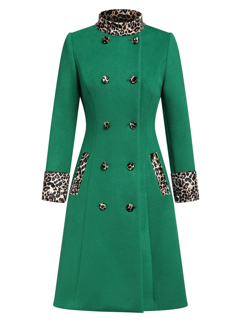 Manteau boutonné patchwork léopard vert années 1950