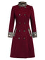 Manteau boutonné patchwork léopard rouge vin