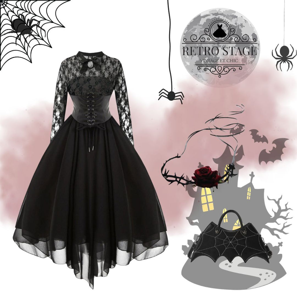 Robe trapèze en dentelle Steampunk d'Halloween des années 1950