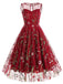 Robe trapèze sans manches en gaze à fleurs des années 1950
