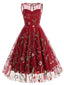 Robe trapèze sans manches en gaze à fleurs des années 1950