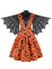 Robe vintage d'Halloween orange à manches chauve-souris