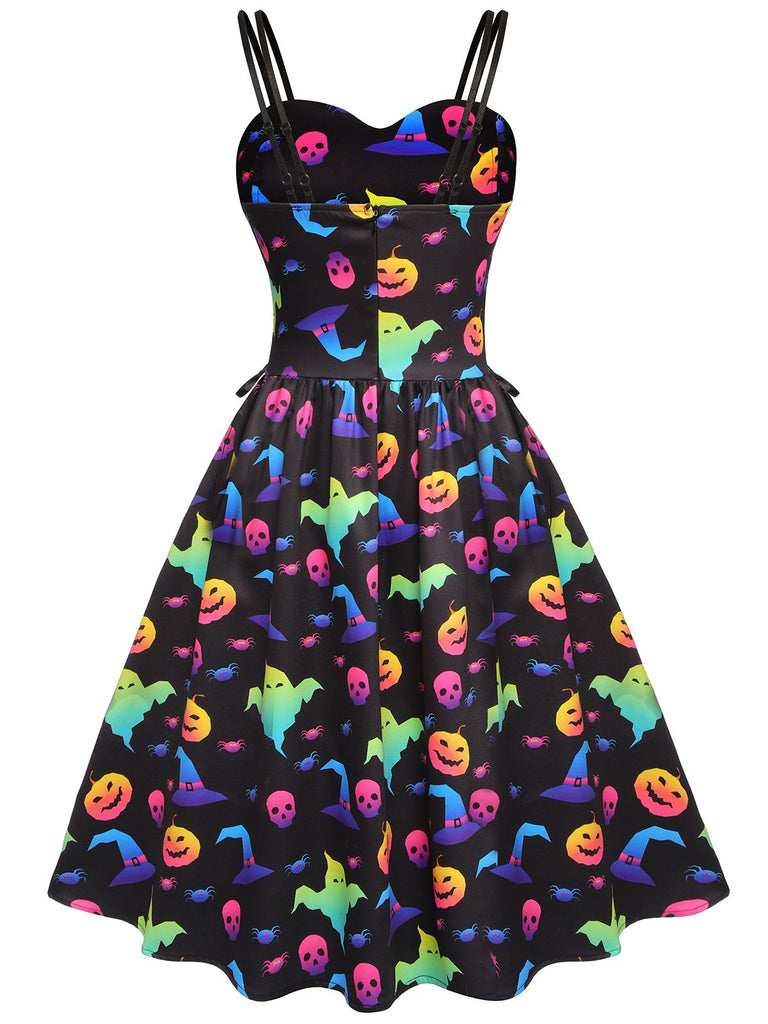 Robe à bretelles colorées d'Halloween des années 1950