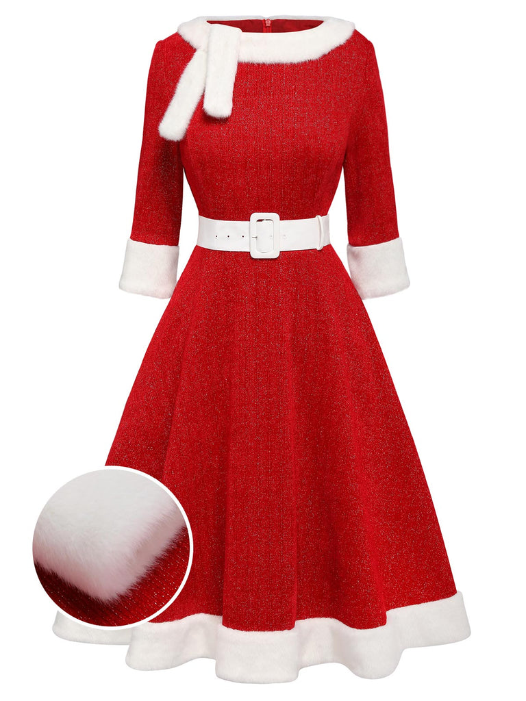 Robe de Noël en peluche rouge des années 1950
