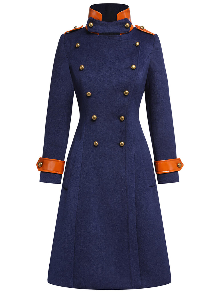 Manteau vintage boutonné patchwork bleu marine années 1950