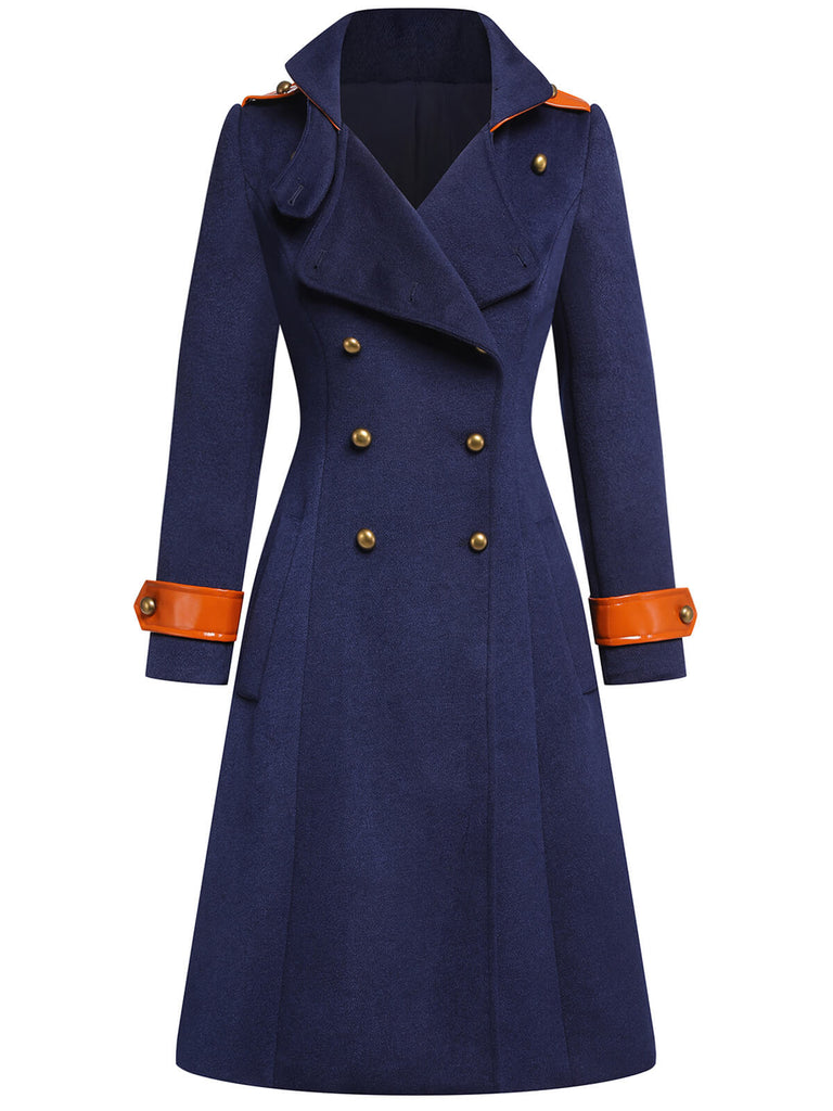Manteau vintage boutonné patchwork bleu marine années 1950