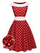 Robe trapèze patchwork rouge années 1950 à pois