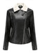 Veste en cuir à col polaire et revers crantés