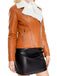 Veste en cuir à col polaire et revers crantés