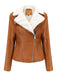 Veste en cuir à col polaire et revers crantés
