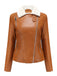 Veste en cuir à col polaire et revers crantés