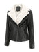 Veste en cuir à col polaire et revers crantés