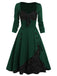 Robe trapèze verte en patchwork de dentelle des années 1950