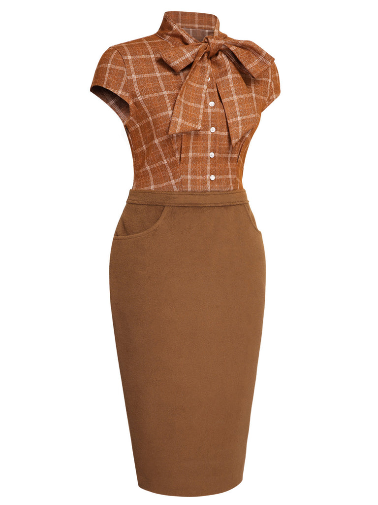 2PCS Boléro marron et robe crayon à carreaux belle