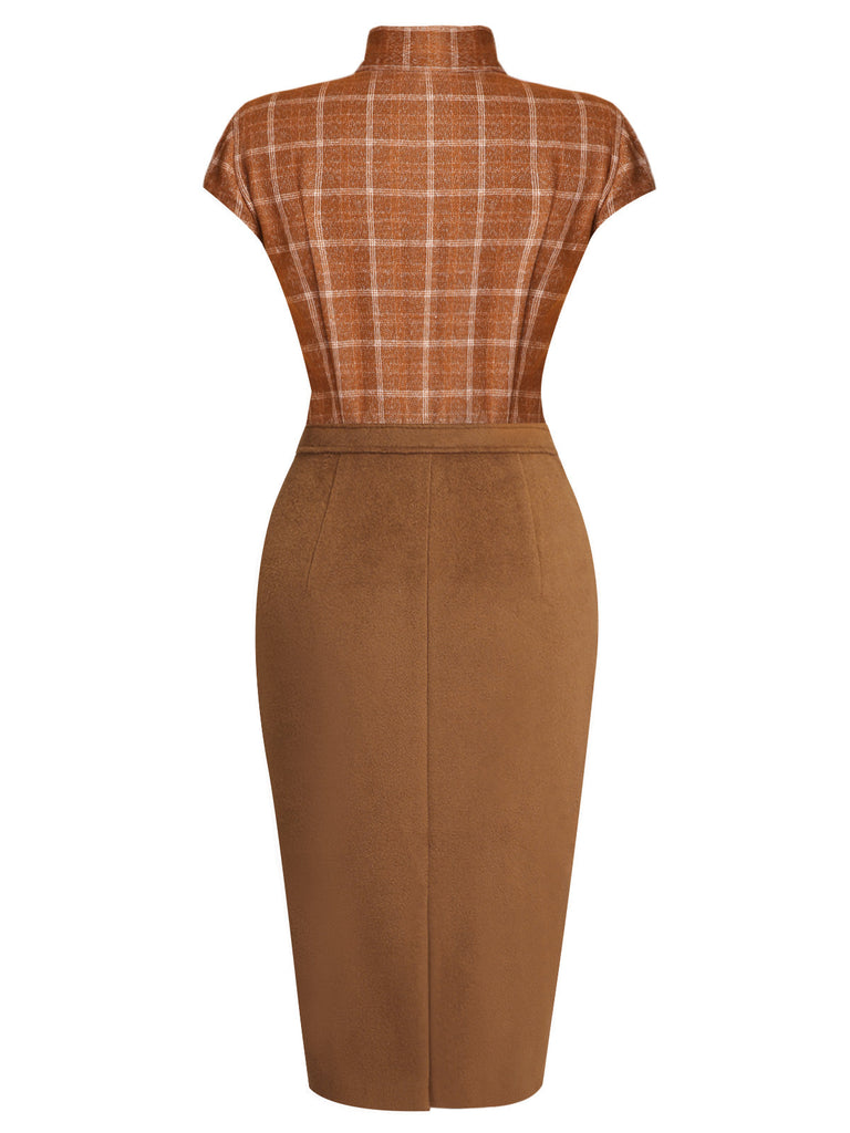 2PCS Boléro marron et robe crayon à carreaux belle