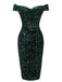 Robe crayon verte à épaules dénudées à paillettes des années 1960