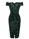 Robe crayon verte à épaules dénudées à paillettes des années 1960