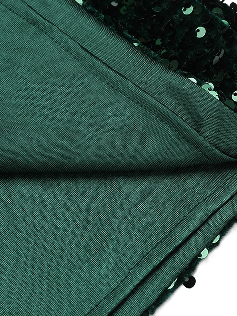 Robe crayon verte à épaules dénudées à paillettes des années 1960