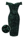 Robe crayon verte à épaules dénudées à paillettes des années 1960