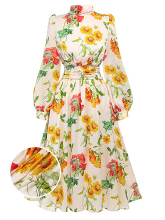 [Prévente] Robe trapèze fleurie à manches longues des années 1930