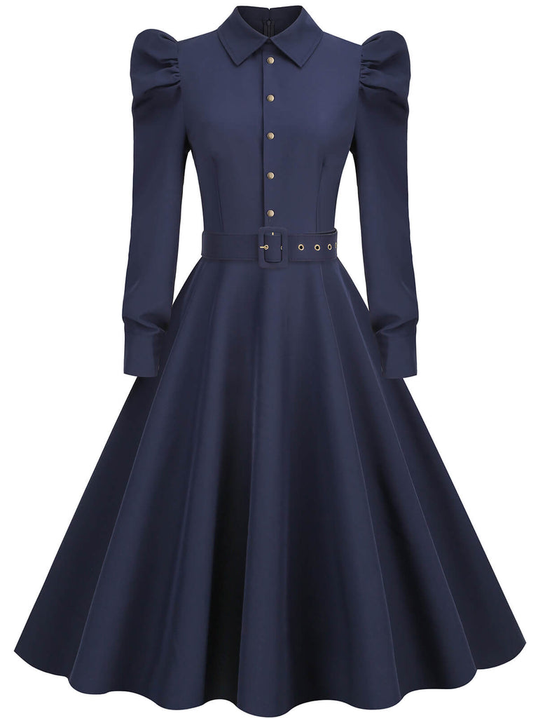 Robe trapèze à revers bleu marine années 1950 Cocktail Chic