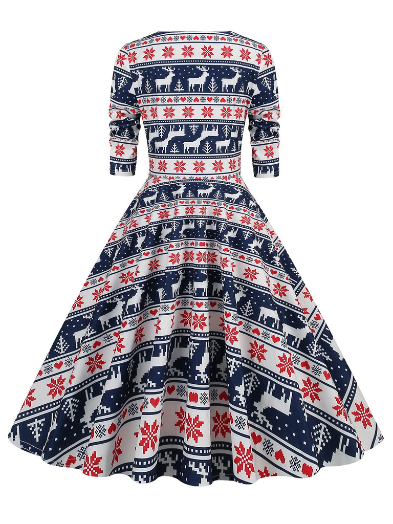 Robe de Noël patchwork à col en V des années 1950