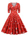 Robe de Noël patchwork à col en V des années 1950