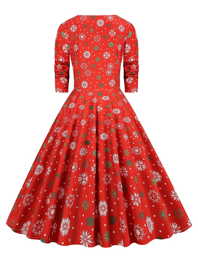 Robe de Noël patchwork à col en V des années 1950