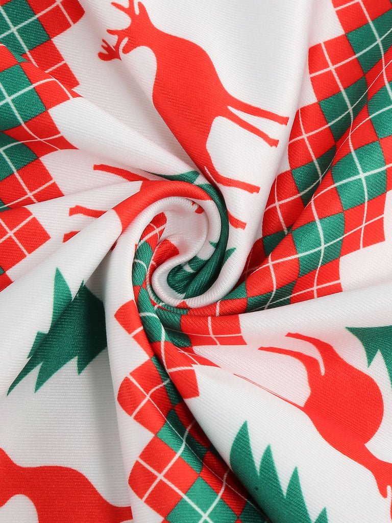Robe de Noël patchwork à col en V des années 1950