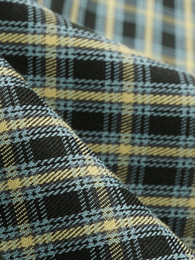 Robe trapèze jaune et noire 1950s à revers à carreaux