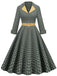 Robe trapèze jaune et noire 1950s à revers à carreaux
