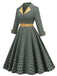 Robe trapèze jaune et noire 1950s à revers à carreaux
