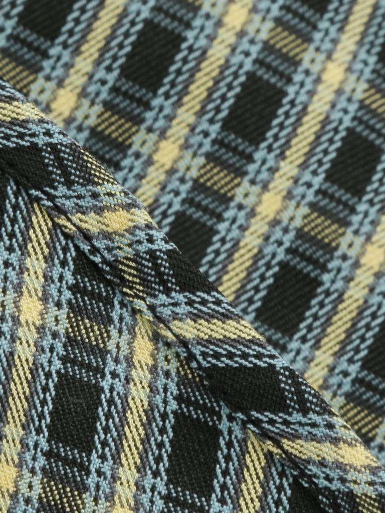 Robe trapèze jaune et noire 1950s à revers à carreaux