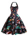 Robe trapèze noire sapin de Noël des années 1950