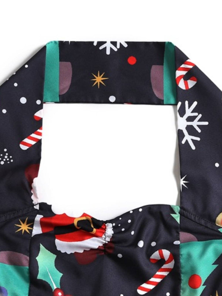 Robe trapèze noire sapin de Noël des années 1950