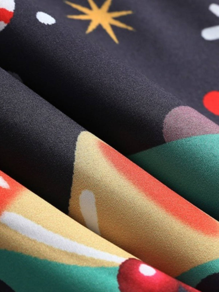Robe trapèze noire sapin de Noël des années 1950