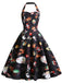 Robe évasée noire de dessin animé de Noël des années 1950